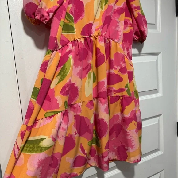 Floral Mini Dress in Pink and Orange - Picture 5 of 11